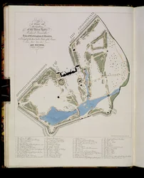 Ein Plan der Gärten von Richard Grenville, Herzog von Buckingham, in Stowe, geätzt vom Künstler, 1827